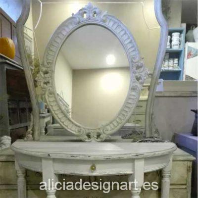 Consola media luna con espejo ovalado - Decoracíon de muebles antiguos estilo Shabby Chic, Provenzal, Rómantico, Nórdico
