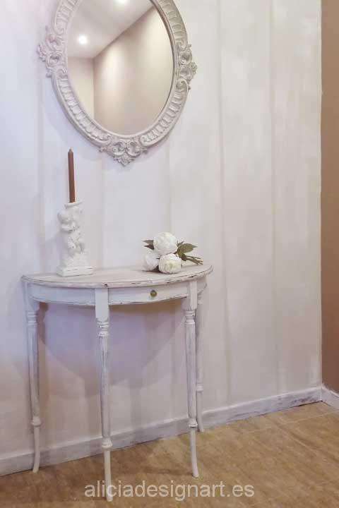 Consola media luna con espejo ovalado - Decoracíon de muebles antiguos estilo Shabby Chic, Provenzal, Rómantico, Nórdico