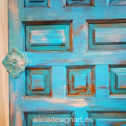 Puerta vintage madera maciza decorada estilo Boho Chic azul - Taller decoración de muebles antiguos Madrid estilo Shabby Chic, Provenzal, Rómantico, Nórdico