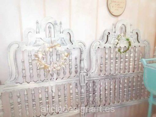 Cabecero antiguo Valenti decorado shabby chic blanco - Taller decoración de muebles antiguos Madrid estilo Shabby Chic, Provenzal, Rómantico, Nórdico