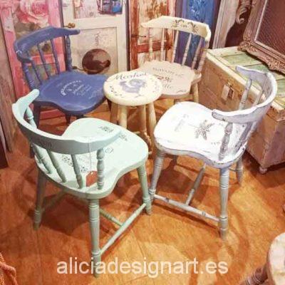 Conjunto de 4 sillas Windsor vintage estilo provenzal con stencil - Taller decoración de muebles antiguos Madrid estilo Shabby Chic, Provenzal, Rómantico, Nórdico