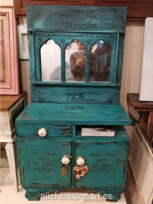 Espejo boho chic oriental esmeralda - Taller decoración de muebles antiguos Madrid estilo Shabby Chic, Provenzal, Rómantico, Nórdico