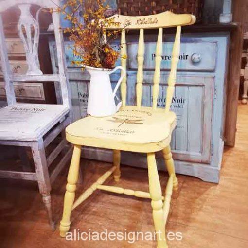 Silla Windsor vintage shabby chic amarillo con stencil - Taller decoración de muebles antiguos Madrid estilo Shabby Chic, Provenzal, Rómantico, Nórdico