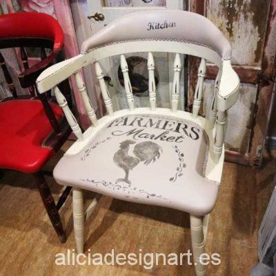 Silla butaca Windsor vintage shabby chic con stencil - Taller decoración de muebles antiguos Madrid estilo Shabby Chic, Provenzal, Rómantico, Nórdico