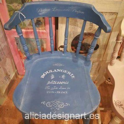 Silla Windsor vintage estilo provenzal azul con stencil - Taller decoración de muebles antiguos Madrid estilo Shabby Chic, Provenzal, Rómantico, Nórdico