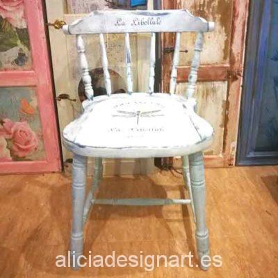Silla Windsor vintage estilo provenzal blanco con stencil - Taller decoración de muebles antiguos Madrid estilo Shabby Chic, Provenzal, Rómantico, Nórdico