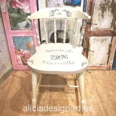 Silla Windsor vintage estilo provenzal lino con stencil - Taller decoración de muebles antiguos Madrid estilo Shabby Chic, Provenzal, Rómantico, Nórdico