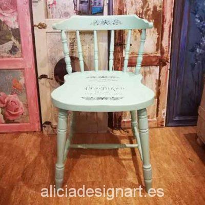 Silla Windsor vintage estilo provenzal verde con stencil - Taller decoración de muebles antiguos Madrid estilo Shabby Chic, Provenzal, Rómantico, Nórdico