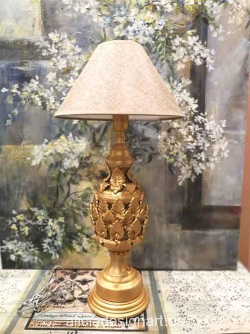 Lámpara estilo Manises en cerámica dorada hojas acanto - Taller decoración de muebles antiguos Madrid estilo Shabby Chic, Provenzal, Rómantico, Nórdico