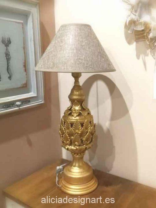 Lámpara estilo Manises en cerámica dorada hojas acanto - Taller decoración de muebles antiguos Madrid estilo Shabby Chic, Provenzal, Rómantico, Nórdico