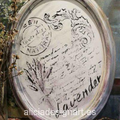 Cuadro ovalado Vintage Lavender sobre marco de madera maciza - Taller decoración de muebles antiguos Madrid estilo Shabby Chic, Provenzal, Rómantico, Nórdico