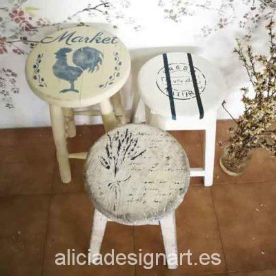 Taburetes antiguos de madera maciza decorados estilo Shabby Chic - Taller decoración de muebles antiguos Madrid estilo Shabby Chic, Provenzal, Rómantico, Nórdico