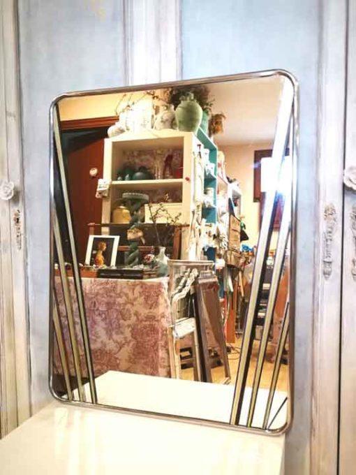 Espejo cromado rectangular antiguo decorado estilo Art Déco - Taller decoración de muebles antiguos Madrid estilo Shabby Chic, Provenzal, Rómantico, Nórdico, muebles de color