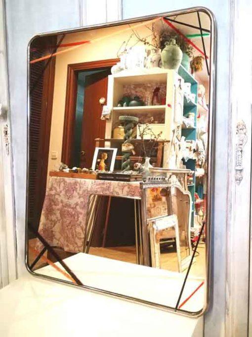 Espejo cromado rectangular antiguo decorado estilo Art Déco geométrico - Taller decoración de muebles antiguos Madrid estilo Shabby Chic, Provenzal, Rómantico, Nórdico, muebles de color
