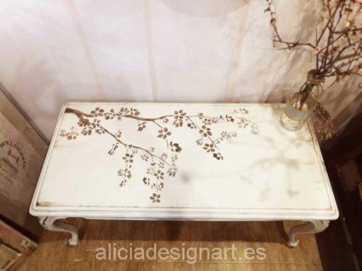 Mesa de centro antigua Shabby Chic blanco y stencil - Taller de decoración de muebles antiguos Madrid. Muebles de colores, productos y cursos.