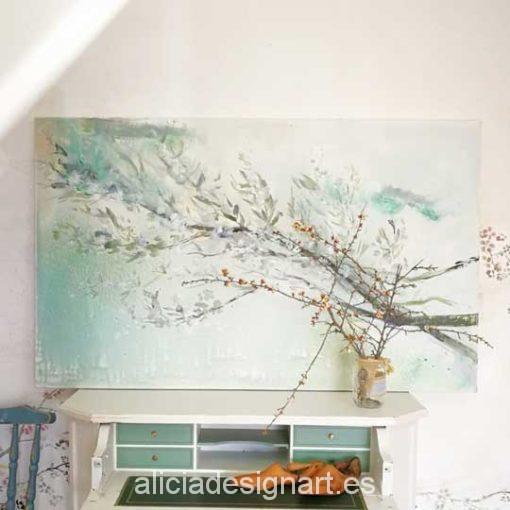 Zen floral, cuadro original, pintado a mano por Alicia Dominguez Lopez - Taller decoración de muebles antiguos Madrid estilo Shabby Chic, Provenzal, Rómantico, Nórdico