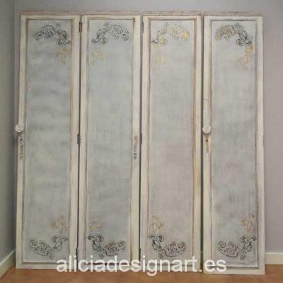 Puertas vintage decoradas estilo nórdico, ideales para cabecero - Taller decoración de muebles antiguos Alicia Designart Madrid.