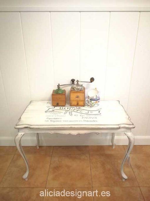 Mesa Auxiliar Shabby Chic Blanca Con Bandeja Extraíble - Mesita De Sofá Estilo Vintage En Metal, 59x40 Cm