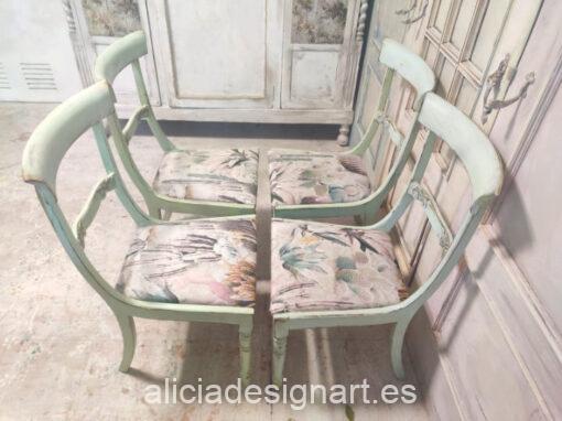 Silla vintage decorada estilo Shabby en verde y tapizada con tela cactus - Taller de decoración de muebles antiguos Madrid estilo Shabby Chic, Provenzal, Romántico, Nórdico