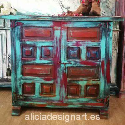 Aparador antiguo decorado estilo Gipsy Boho Chic, precioso mueble de colores - Taller de decoración de muebles antiguos Alicia Designart Madrid