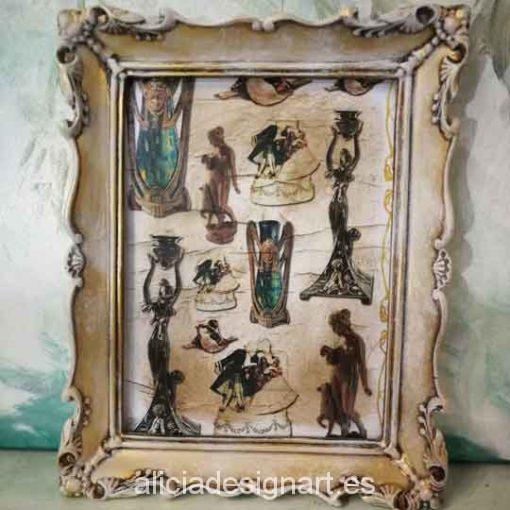 Cuadro decorativo con papel de arroz, marco resina, Art Déco - Taller decoración de muebles antiguos Madrid estilo Shabby Chic, Provenzal, Romántico, Nórdico