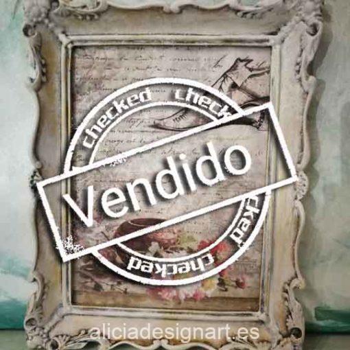 Cuadro decorativo con papel de arroz, marco resina, zapatito rococó - Taller decoración de muebles antiguos Madrid estilo Shabby Chic, Provenzal, Romántico, Nórdico