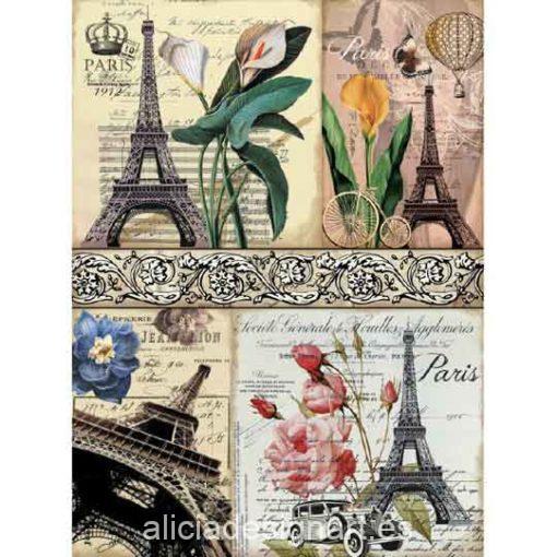 Papel de arroz Postales Eiffel de Cadence ref 888370 - Taller decoración de muebles antiguos Madrid estilo Shabby Chic, Provenzal, Romántico, Nórdico