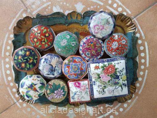 Lote de 12 auténticas cajas japonesas de porcelana - Taller decoración de muebles antiguos Madrid estilo Shabby Chic, Provenzal, Romántico, Nórdico