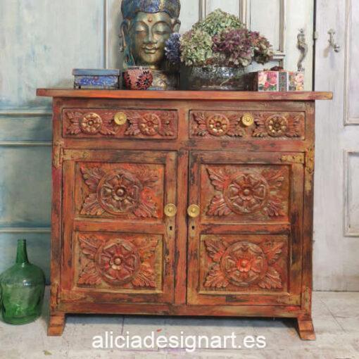 Aparador Vintage decorado estilo Boho Chic de inspiración Oriental - Taller decoración de muebles antiguos Alicia Designart Madrid.
