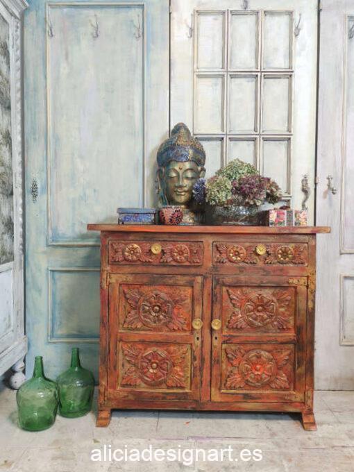 Aparador Vintage decorado estilo Boho Chic de inspiración Oriental - Taller decoración de muebles antiguos Alicia Designart Madrid.