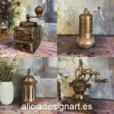 Lote de 4 molinillo de café antiguos para decorar tus espacios - Taller decoración de muebles antiguos Madrid estilo Shabby Chic, Provenzal, Romántico, Nórdico