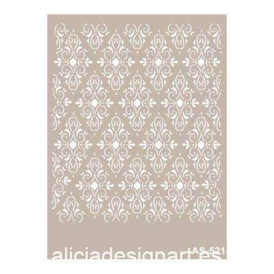 Stencil para decoración fondo Adamascado Shabby Chic de Cadence AS521 - Decoración de muebles antiguos estilo Shabby Chic, Provenzal, Romántico, Nórdico