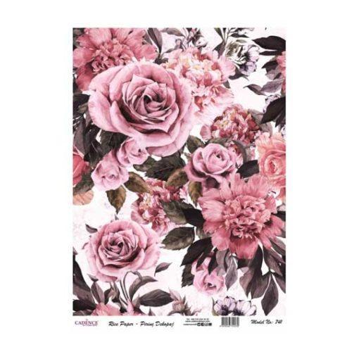 Papel de arroz collage de flores rosas de Cadence ref PA741 - Taller decoración de muebles antiguos Madrid estilo Shabby Chic, Provenzal, Romántico, Nórdico
