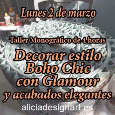 Curso taller de decoración de muebles y Home Decor estilo Boho Chic 2 de marzo 2020 con glamour - Taller de decoración de muebles antiguos Alicia Designart Madrid