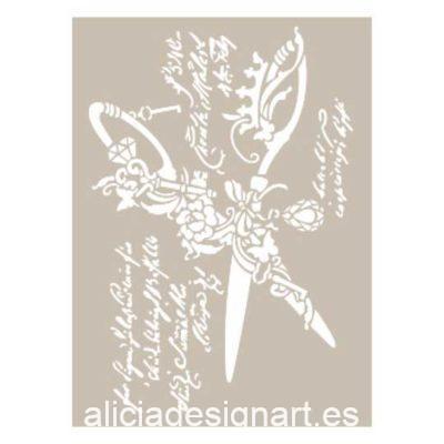 Plantilla de stencil estarcido con tijeras vintage as534 - Taller decoración de muebles antiguos Madrid estilo Shabby Chic, Provenzal, Romántico, Nórdico