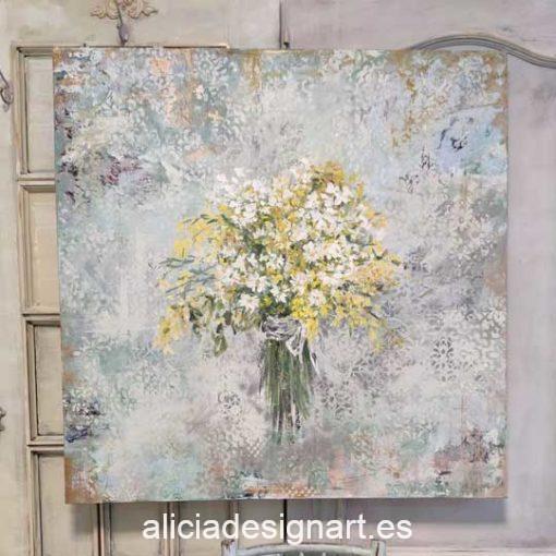 Ramo de flores campestres, cuadro original, pintado a mano por Alicia Dominguez Lopez - Taller de decoración de muebles antiguos en Madrid