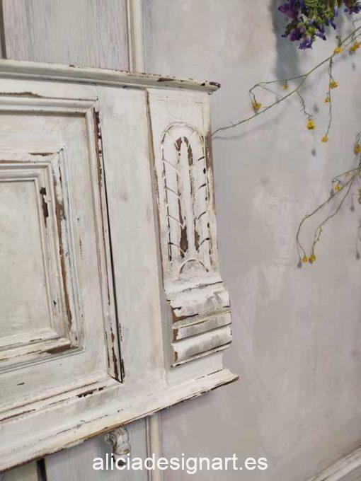 Copete walldecor rectangular antiguo decorado estilo Shabby Chic en tonos blancos - Taller de decoración de muebles antiguos Alicia Designart Madrid