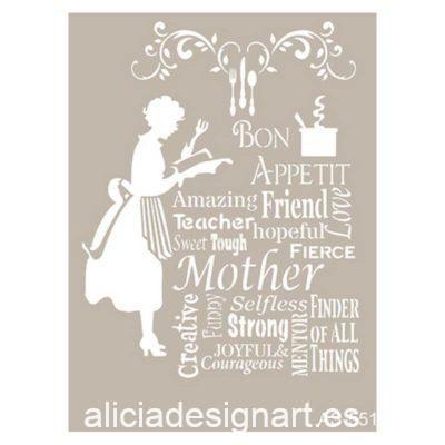 Plantilla de stencil estarcido Mother AS551 - Taller decoración de muebles antiguos Madrid estilo Shabby Chic, Provenzal, Romántico, Nórdico