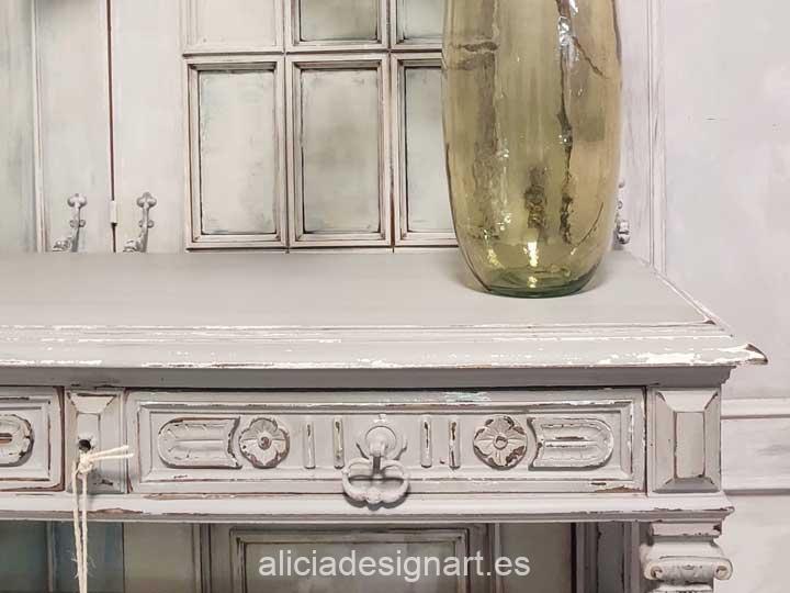 Consola antigua rectangular decorada estilo Shabby Chic gris - Taller decoración de muebles antiguos Alicia Designart Madrid.