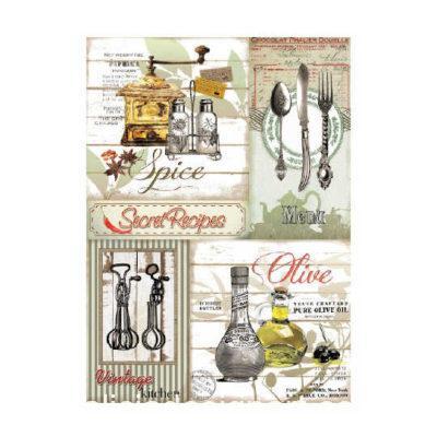 Papel de arroz découpage Secret Recipes de Cadence ref PA371 - Taller decoración de muebles antiguos Madrid estilo Shabby Chic, Provenzal, Romántico, Nórdico