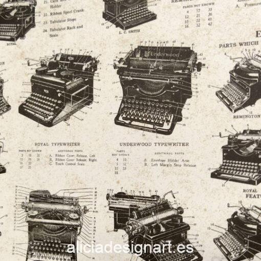 Papel florentino decorativo para découpage y scrapbooking Typewriters de Rossi ref: CRT685 - Taller decoración de muebles antiguos Madrid estilo Shabby Chic, Provenzal, Romántico, Nórdico