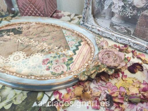 Bandeja ovalada decorada estilo shabby chic romántico floral - Taller decoración de muebles antiguos Madrid estilo Shabby Chic, Provenzal, Romántico, Nórdico