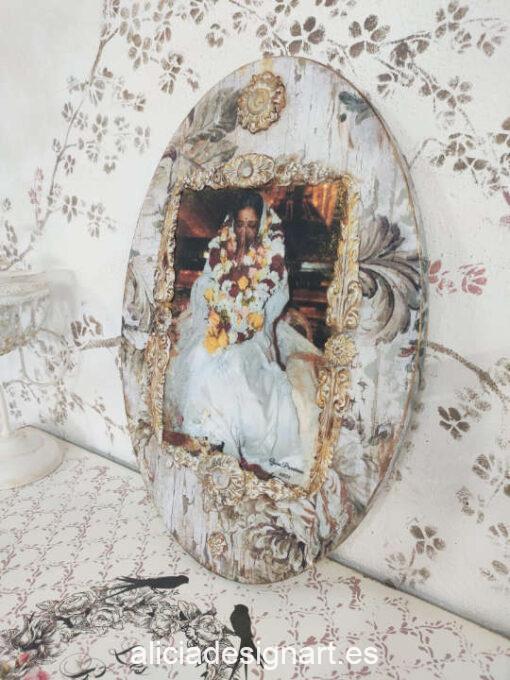 Cuadro decorativo realizado por encargo sobre lienzo ovalado - Taller de decoración de muebles antiguos Madrid estilo Shabby Chic, Provenzal, Romántico, Nórdico