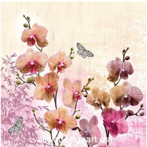 Servilleta para découpage con orquídeas orientales, ref 13314215 - Decoración de muebles antiguos estilo Shabby Chic, Provenzal, Romántico, Nórdico
