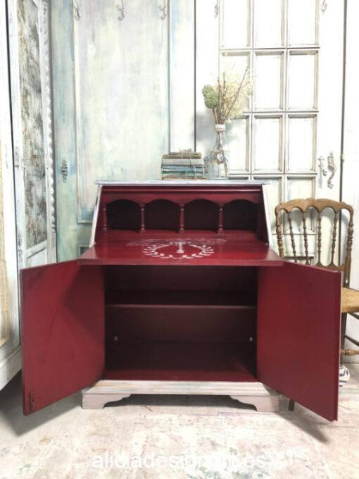 Mueble escritorio vintage con tapa abatible decorado estilo Shabby Chic Romántico con découpage y stencil - Taller de decoración de muebles antiguos Madrid. Muebles de colores, productos y cursos.