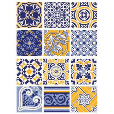 Papel de arroz para découpage de Cadence con azulejos de colores ref PA724 - Taller decoración de muebles antiguos Madrid estilo Shabby Chic, Provenzal, Romántico, Nórdico