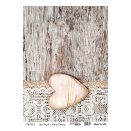Papel de arroz para découpage de Cadence con corazón de madera ref PA438 - Taller decoración de muebles antiguos Madrid estilo Shabby Chic, Provenzal, Romántico, Nórdico