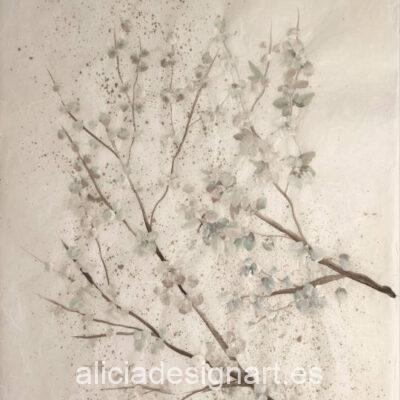 Hokkaido, Papel de arroz pintado a mano alzada con motivos florales inspirados en Japón, por Alicia Domínguez López - Taller de decoración de muebles antiguos y obras de arte Alicia Designart Madrid