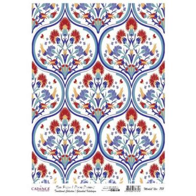 Papel de arroz para découpage de Cadence con azulejos de colores ref PA701 - Taller decoración de muebles antiguos Madrid estilo Shabby Chic, Provenzal, Romántico, Nórdico