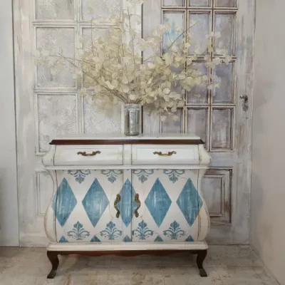 Mueble Azul Provenzal decorado por Con M de María alumna del Taller de decoración de muebles antiguos Alicia Designart Madrid. Muebles de colores, productos y cursos de decoración.